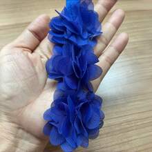 1米/39.37英寸 3D雪纺蕾丝花朵手工装饰饰边，适用于鞋子、帽子和服装DIY、服装配饰、泳装装饰 - 深藍色 - 查看 6