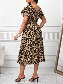 Lady Vestido casual de mujer de longitud media con cintura fruncida y estampado, con lazo - Azul lavado medio - Ver 2