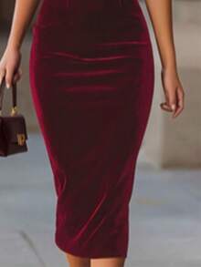 Elegant Solid Color Halter Midi Dress, Fashionable And Charming For Spring/Summer Outfits - Burgundy - View 4