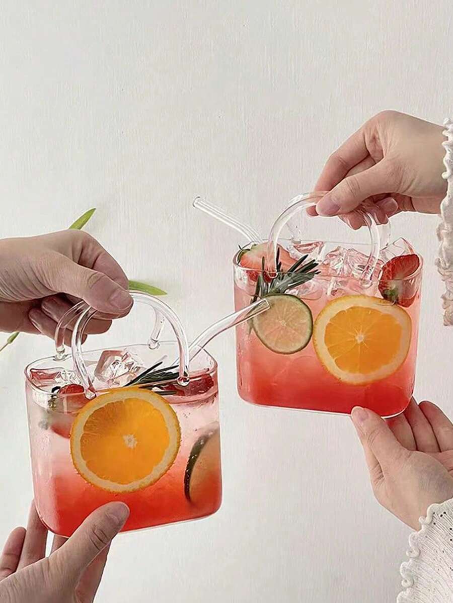 1件夏季水果茶杯，玻璃手提包微醺水果酒杯組，酒吧創意果汁杯，酒吧網紅調酒杯，透明創意趣味高品質無酒精調酒/調酒杯，飲料杯，調酒杯