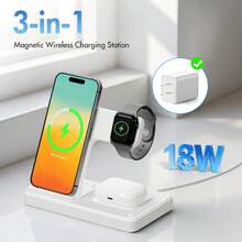 Fast Charging 3-In-1 Wireless Charger 3 In 1 Fast Charging Magnetic Wireless Charger, Fast Charging Dock Station Compatible With Various Products Of L_Phone, Memorial Day Summer Kickoff Gift Giving - White - View 3