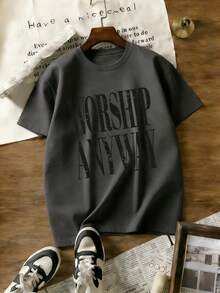 Wedding Season Must-Have, Festival Essential, Worship Anyway Distressed Vintage Christian Faith Inspired T-Shirt, Beach Outfits, Boho Womens Clothing, Business Casual Woman, Summer Outfits - 深灰色 - 查看 4