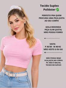 Cropped basico camiseta manga curta feminino casual kit com 3 - Multicolorido - Visão 3