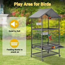 Jaula doble grande para loros de 65,7 pulgadas para aves – Jaula de vuelo de hierro forjado resistente, soporte rodante, 4 perchas, 4 comederos, bandeja extraíble, estante de almacenamiento, ruedas giratorias de 360° – Ideal para periquitos, cotorras, cacatúas, carolinas, canarios y agapornis. - 80*60*167 cm - Ver 7