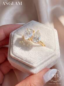 1 chiếc nhẫn bạc 925 mạ vàng và đính đá Cubic Zirconia trắng, thanh lịch và thời trang, thích hợp làm quà tặng kỷ niệm/sinh nhật. - Vàng - Xem 5