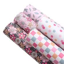 Bộ 5 tấm vải giả da in họa tiết hoa lá mùa xuân, dùng để làm nơ, khuyên tai, đồ thủ công, túi xách và các dự án DIY khác. - mặc định - Xem 1