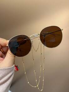 1 Pair Vintage Round Metal Frame Glasses With Gold Ball Chain, Suitable For Boys And Girls, Ideal For Festivals, Costume Parties, Outdoor Travel, Beach Vacations, Photography Props, Daily Wear Decoration, Performances, And An Excellent Gift For Children - Multicolor - View 10