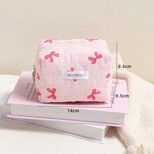 1 Peça Bolsa de Cosméticos Acolchoada Estilo INS com Decoração de Laço de Cereja, Grande Capacidade, Portátil, Organizador de Viagem Multifuncional para Viagem, Férias, Uso Diário, Vaidade, Escritório, Dormitório para Mulheres e Adolescentes, Presente Essencial para Viagem - Multicolorido - Visão 12