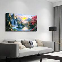 大型现代防水墙画 - 瀑布山石景观，完美适用于客厅、卧室、厨房或办公室 - 是送给自然爱好者的理想礼物，也是自然装饰的绝佳选择 - 多色 - 查看 1