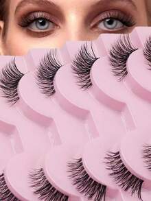 10 Pairs Fluffy 3D Faux Mink Half Eyelashes, Natural Curly Look, Suitable For Daily Wear - Black - View 4