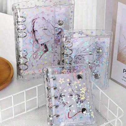 Bộ sổ tay rời trong suốt A6 A7 M5 họa tiết ngôi sao ba chiều, album ảnh PVC họa tiết hoa cúc, sổ tay rời trong suốt di động, sổ tay rời đựng sticker trong suốt, bìa sổ tay rời 6 vòng tối giản, sách sticker, keo dán, sticker 3D, album sticker, túi đựng ảnh, có thể dùng làm album ảnh.