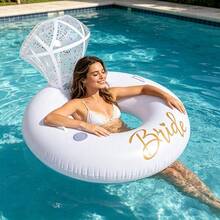 1 pieza Anillo inflable de natación con strass blanco, PVC reforzado, fiesta de despedida de soltera, estilo INS, playa, resort, decoración de piscina para boda, inflable de piscina, artículos esenciales de playa, flotador de piscina - Anillo blanco nuevo con anillo de natación de diamantes - Ver 2