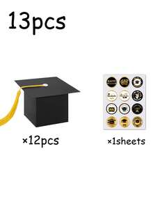 13/5pcs Black Graduation Cap Shaped Gift Boxes, Decorated With Black And Gold Stickers, 2026 Graduation Party Candy & Snack Packaging, DIY Graduation Party Tabletop Decor, Cookies & Candy Boxes - Multicolor - View 9