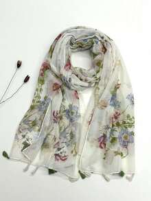 1pc Women's Simple Printed Scarf, Fashion Scarf, New Sunscreen Beach Shawl, Linen Feel Shawl For Women - White - View 9
