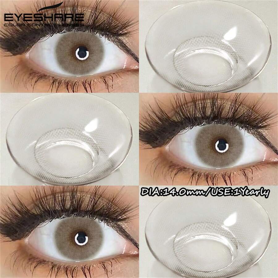 EYESHARE 1 Pair Soft Natural Look Brown Lenses Gray Beautiful Pupils Color For Eyes Blue Eye Contacts Of The Yearly, 14.0mm