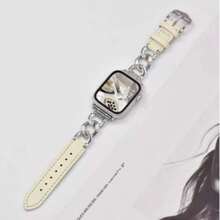 1 pezzo Cinturino per orologio unisex creativo, moda casual, cinturino in metallo e pelle vera di lusso personalizzato, adatto per Apple Watch Ultra/SE/11/10/9/8/7/6/5/4/3/2/1 Serie 38mm 40mm 41mm 42mm 44mm 45mm 49mm, cinturino in pelle morbida, regolabile, accessorio per smartwatch - nero - Visualizzare 12
