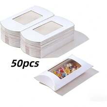 50pcs Kraft Paper Gift Boxes With Window, Suitable For Candy, Jewelry, Party, Wedding, Birthday, Christmas, Halloween (Black, White, Brown) - 50pcs - View 10