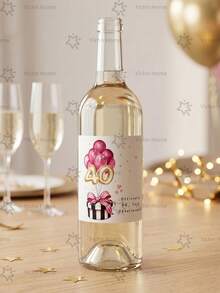 2pcs Birthday Wine Bottle Stickers, Champagne Labels, Birthday Theme Self-Adhesive Label Stickers, Suitable For Birthday Party And Celebration Table Decor, Champagne Decoration Labels For Birthday Party, Ideal Gift For Friends, Colleagues And Family - Pink 40 Years Old - View 3