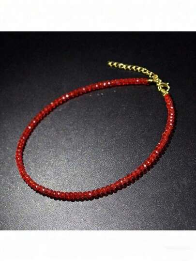 2024 New Red Beaded Crystal Necklace, Minimalist Bohemian Style Crystal Choker Necklace For Women, European And American Style