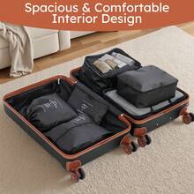 4-Piece Hardside Luggage Set (20/24/28/32 Inch) With 7 Packing Bags, Durable ABS Suitcases With Spinner Wheels,Combination Lock, Lightweight Large Capacity Travel Luggage Set For All Trips, Perfect For Family Vacations, Business Travels, Weekend Getaways, Summer Vacation, Cruise Trips,Back-To-School - 黑棕色 - 查看 9