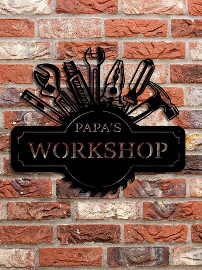 1pc Vintage Metal Tin Sign "Dad's Workshop" Home Wall Decor, Garage Decoration, Father's Birthday, Grandparents' Day, Dad's Workspace Metal Sign, Garage Man Cave Gift Wall Art