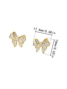 Gift Box Elegant Pave Bow Earrings, Full Crystal Rhinestone Design In Silver Tone, Sparkling Bridal & Wedding Jewelry, Classic Luxury Gift - Gold - View 6