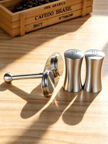 1 Set Stainless Steel Seasoning Jar Set, Salt And Pepper Shakers, Spherical And Waist Design, Silver Minimalist High-End Style, Suitable For Kitchen, Dining Room And Home Use - Silver - View 5
