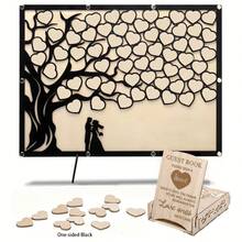 1 set de livre d'or en forme de cœur, couples s'étreignant sous l'arbre de l'amour, symbole de l'amour, belle décoration de mariage, livre de signatures, fournitures de fête, livre de signatures des invités. Fêtes de juin, 5 mai, fête des mères, fête des pères, cadeau de vacances (noir) - Voir 5