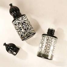 TSA Approved 12ml Gothic Vintage Black Dome Crown Cap Glass Essential Oil Roller Bottles, 2 Styles Black Floral & Islamic Geometric Print, Metallic Roller, Leakproof Refillable Travel Containers, Travel Essentials Gift - Multicolor - View 2
