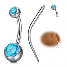 Khuyên rốn bằng titan có đầu thuôn, ren trong, dài 6mm 8mm 10mm 12mm 14mm 16mm, khuyên rốn tròn đính đá CZ dành cho nữ và nam. - A - Xem 21