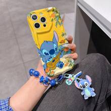 Disney Has Authorized, Phone Case - Chain Set, The Stitch Lilo & Stitch Phone Case Plus A Silicone 3D Or Fluffy Style Stitch Bracelet With Metallic Ring Removable Bracelet, Stitch And Angel Pattern, Compatible With Iphone 17/16/15/14/13/12/11/XS/XR/X Plus Pro Max, Wavy Design Phone Case For Girl, A Stylish Cartoon Summer Phone Case, The Perfect Gift Choice, Phone Protection, Durable Phone Cover, Great Gift For Friends And Family - Kiểu trắng B - Xem 1