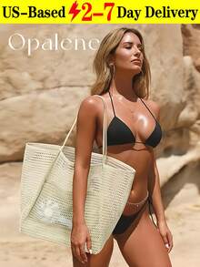 Mesh Tote Bag, Cosmetic Bag, Casual Handbag, Foldable Women's Shoulder Bag For Picnic, Waterproof, Foldable, Essential Bag, Multifunctional Shoulder Shopping Tote, Mesh Hollow Bag, Beach Bag, Bathroom Storage Bag, Multifunctional Toiletry Bag, Bathroom Bag And Shoulder Tote, Lightweight, Large Capacity, Portable Mesh Beach Bag, Suitable For Family Travel, Vacation, Beach, Camping And Hiking, Summer Holiday Bag ,Makeup Bag - 彩色 - 查看 16