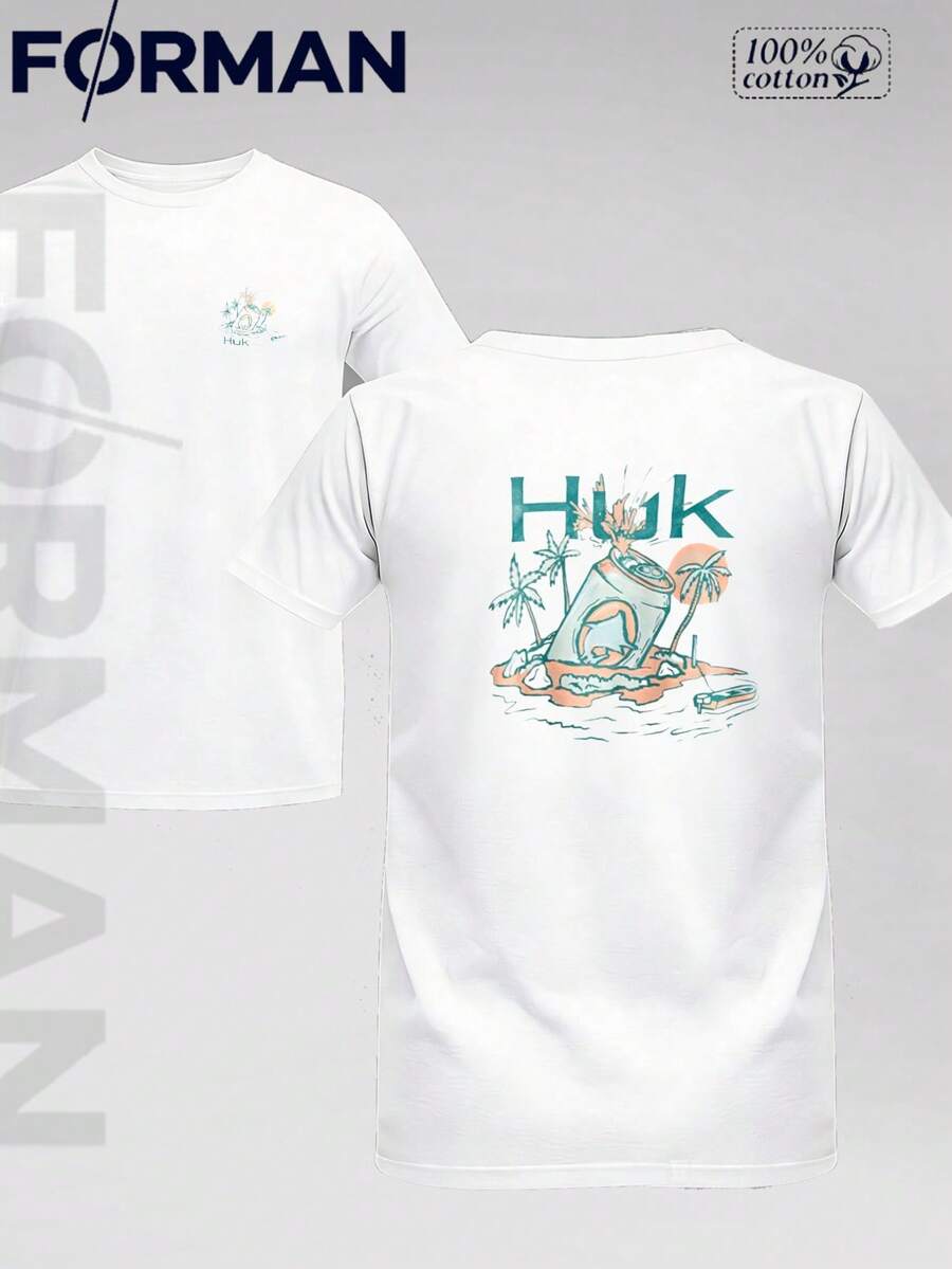 Huk Island Can Palm Tree Men's Summer Cotton Graphic Tee Printed Casual Short Sleeved Shirt Ideal Gift Men's Clothes Streetwear Style Outfits - White - View 1