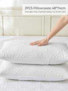 1 Set Couple Pillowcase, 3-Layer Protective Quilted Waterproof Pillow Protector, Anti-Saliva, Anti-Oil Stain & Anti-Dust, Extends Pillow Life, Suitable For Pet Owners, Washable & Reusable, Machine Washable, Soft & Breathable, Bedding Accessories For Home, Hotel, Dorm - White - View 11