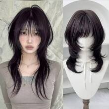 Synthetic Women Wig Hairpiece 18inch High-Layered Mullet Haircut Wolf Cut Black Wig With Hair Bangs Women Daily Party Use - 4 - 查看 2