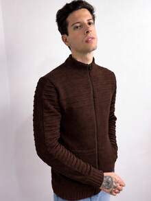 Men's Zippered Knit Jacket, Striped Sweater, Autumn/Winter, Regular Fit, Zipper, Daily Wear, For Going Out - Rỉ Nâu - Xem 2