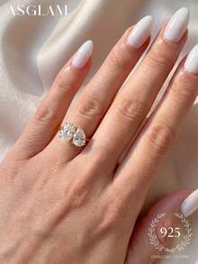 1 chiếc nhẫn bạc 925 mạ vàng và đính đá Cubic Zirconia trắng, thanh lịch và thời trang, thích hợp làm quà tặng kỷ niệm/sinh nhật. - Vàng - Xem 3