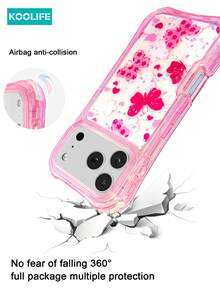 Koolife 1pc Pink Frame Heart & Butterfly Print 3-In-1 Anti-Drop Phone Case, TPU+PC Shockproof Protective Cover, 3-Layer Reinforced Protection, Sweet Pattern Perfect Gift For Women, Compatible With Apple17/17pro/17promax - Pink - View 5