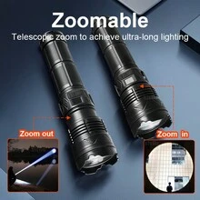 99000LM 超亮戰術手電筒 長距離可縮放 防水 USB 充電式手電筒 內置電池 適用於釣魚露營戶外緊急庭院 - 手電筒 - 查看 6