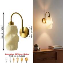 1/2pcs Cream Wavy Pattern Wall Lamp, Luxury Gold Curved Arm Wall Light, E27 Socket, Retro Bedroom Bedside Lamp, Living Room Corridor Decor Light (Bulb Not Included) - Gold - View 7