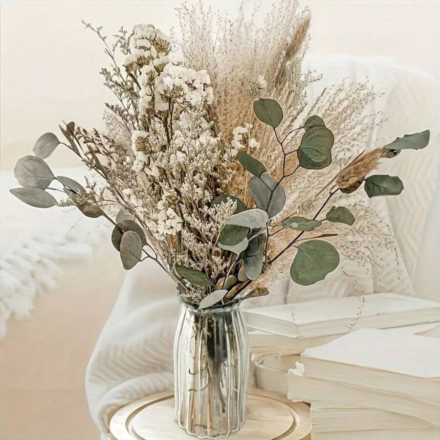 109PCS Dried Flower Pampas Rabbit Tail Grass Baby Breath Bouquet Boho Home Room Seasonal Decor Artificial Flowers Eucalyptus Pampas Wedding Party Decoration Festival Gift - 109 cái - Xem 1