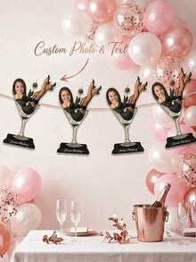 7/14/21Pcs Custom Martini Girl Caricature Birthday Banner, Photo & Text Customizable Bunting Flags, Funny Female Leg-Up Pose Design, Perfect Gift For Best Friends Sisters Coworkers, Milestone Birthday Bachelorette Party Bridal Shower Celebrations - Multicolor 5 - View 3