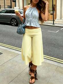 Summer Folding Wide-Leg Seven-Inch Pants, Loose And Casual Y2K Style Pants - Màu vàng - Xem 4