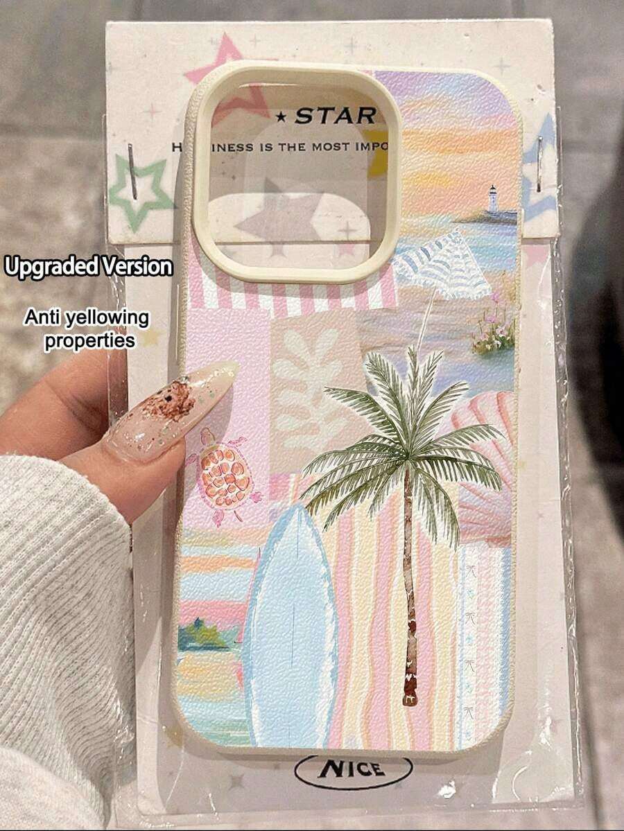 Resort Style 1pc Minimalist Summer Surfboard & Palm Tree Pattern Textured Soft Waterproof Shockproof Anti-Slip High-End Feeling Phone Case, Suitable As Birthday/Holiday Gift For Friends, Family, Couples, Compatible With Apple/ Phones 17/17PRO/17PROMAX/17Air,International Version, Not The Domestic Version - 款式1(1件) - 查看 1
