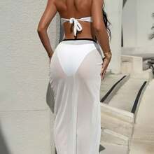 New Solid Color Three-Piece Long Skirt Swimsuit For Women, Beach Vacation Bikini Two-Piece Swimsuit Set - White - View 5