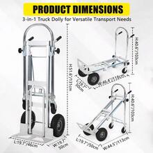 Carretilla manual convertible de alta resistencia y plataforma rodante – Carro de aluminio plegable 2 en 1 – Capacidad de 700 libras – 4 ruedas de goma – Mango telescópico – Ideal para almacén, manejo de materiales y mudanzas - triple - Ver 8