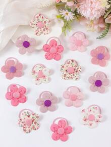 10个随机粉色花朵发圈，柔软弹力带，印有可爱五瓣花图案，不伤发，适合女孩日常使用 - 彩色 - 查看 9