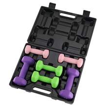 Juego de mancuernas hexagonales de neopreno con soporte – Pesas antideslizantes y que no ruedan – Pares de 3/5/8 lb – Para mujeres y principiantes – Núcleo de hierro fundido – Entrenamiento de fuerza en casa, aeróbicos, pilates, yoga - (Un par de pesas de 2, 3 y 5 libras) + caja exterior de plástico negro - Ver 5