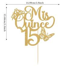 15th Birthday Cake Topper, "Happy 15th", 15th Birthday Party Decor - Gold Glitter, Back To School Valentine's Day - Multicolor - View 11
