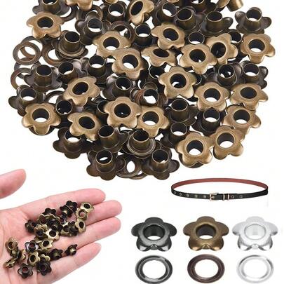 100 Sets Flower Eyelet Grommets, 5mm Metal Eyelets For Fabric Clothing, Sewing Shoe Eyelets, Belt, Bags, Bookmarks Scrapbooking Leather DIY Accessories
